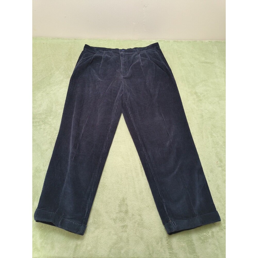 Vintage Charter Club Corduroy Pants Mens 40X30 90s Pleated Cuffed Y2K Navy Blue